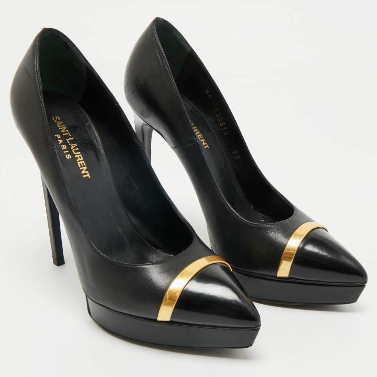 Pre Owned Saint Laurent Black Leather Janis Pointed Toe Platform Pumps Size 39