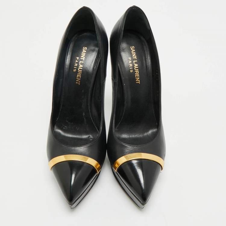 Pre Owned Saint Laurent Black Leather Janis Pointed Toe Platform Pumps Size 39