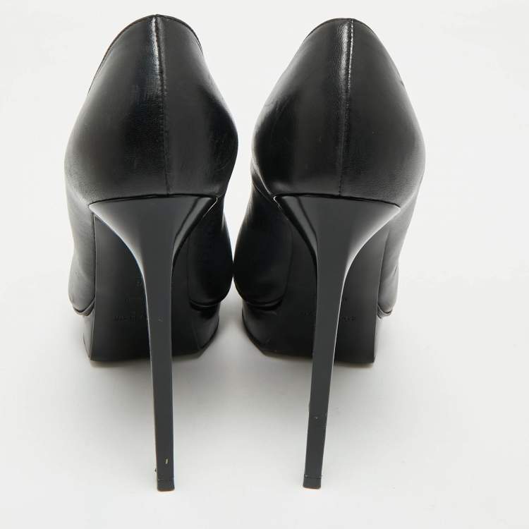 Pre Owned Saint Laurent Black Leather Janis Pointed Toe Platform Pumps Size 39
