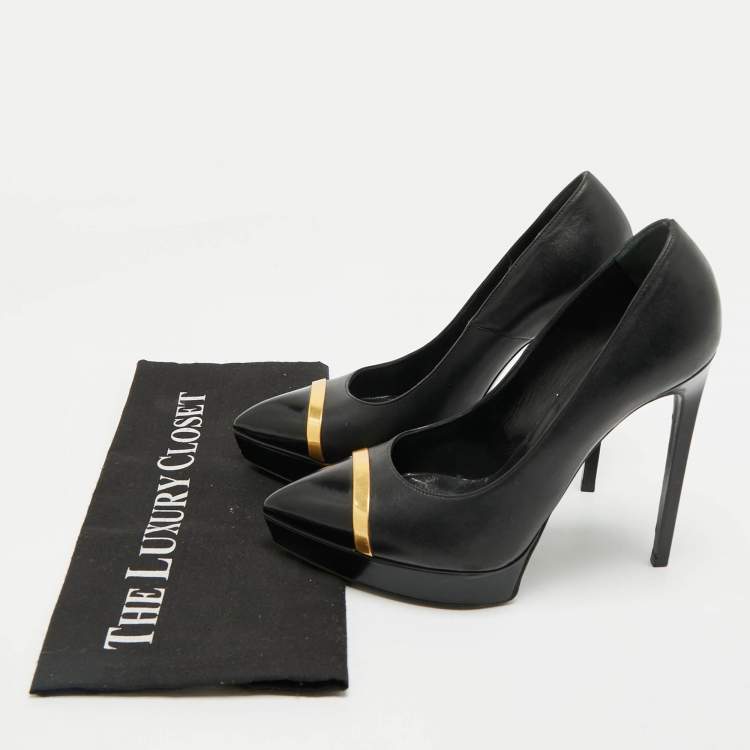 Pre Owned Saint Laurent Black Leather Janis Pointed Toe Platform Pumps Size 39