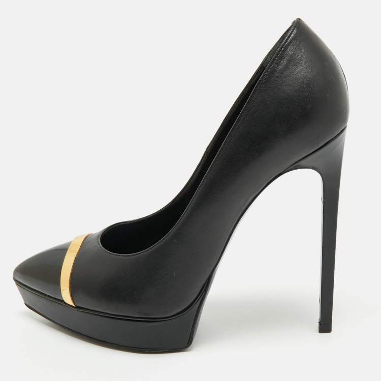 Pre Owned Saint Laurent Black Leather Janis Pointed Toe Platform Pumps Size 39