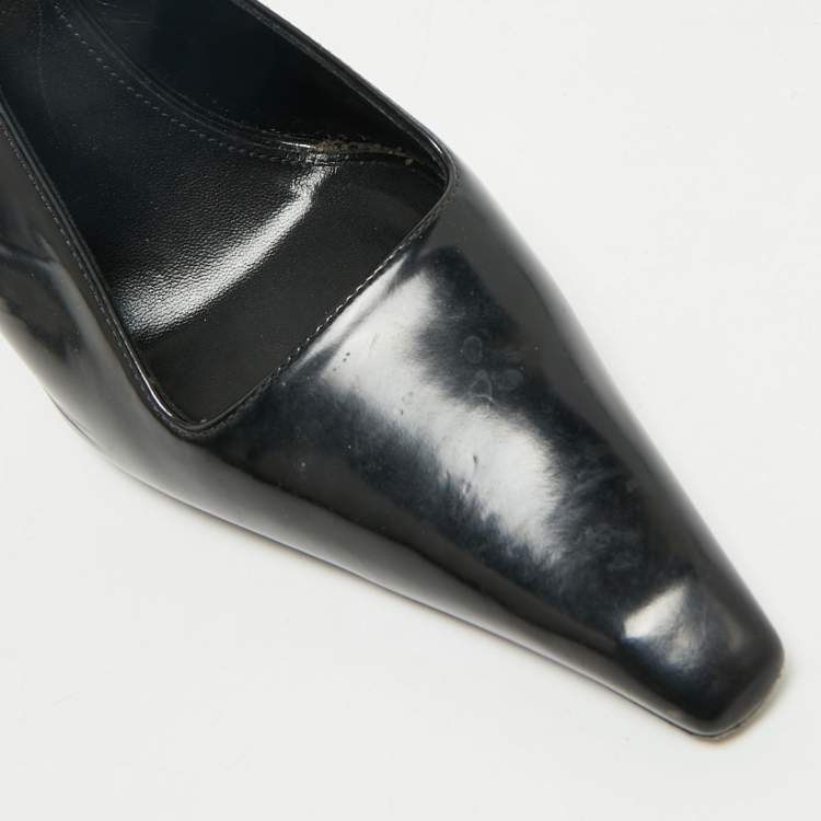 Pre Owned Saint Laurent Black Leather Lee Slingback Pumps Size 37.5