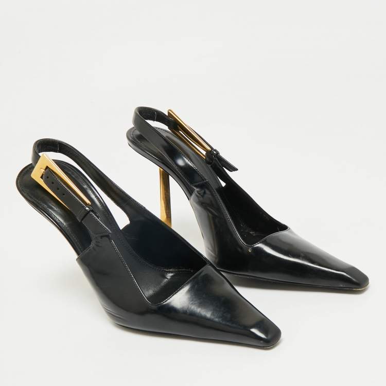Pre Owned Saint Laurent Black Leather Lee Slingback Pumps Size 37.5