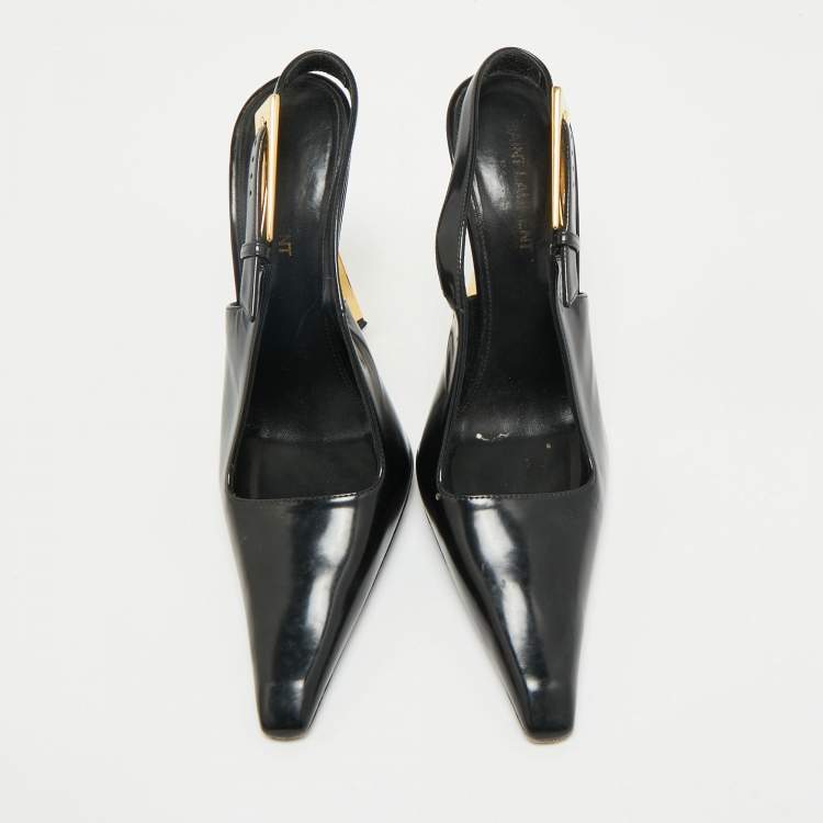 Pre Owned Saint Laurent Black Leather Lee Slingback Pumps Size 37.5
