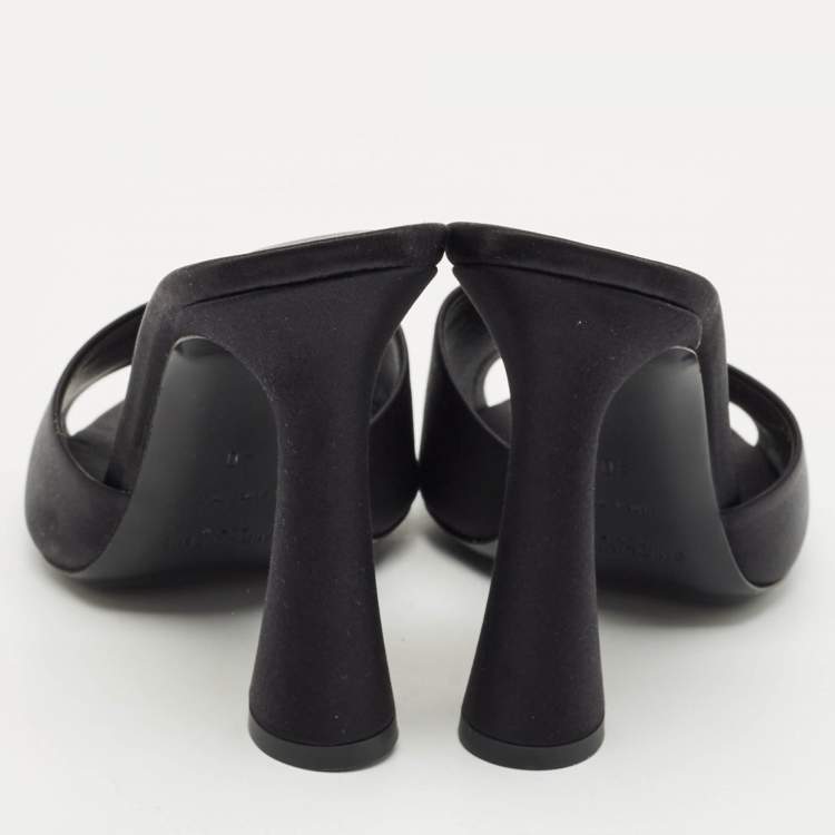 Pre Owned Saint Laurent Black Satin Romy Slide Sandals Size 40