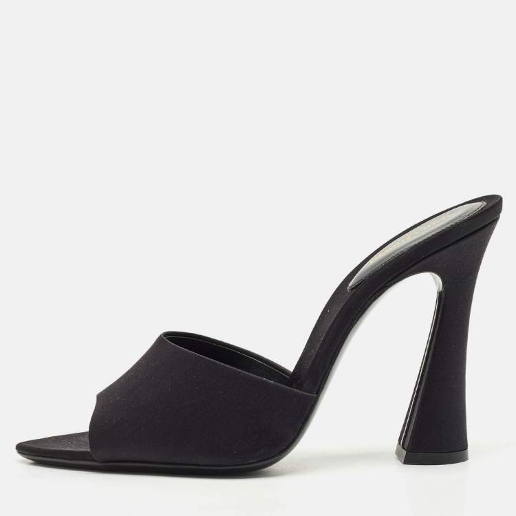 Pre Owned Saint Laurent Black Satin Romy Slide Sandals Size 40