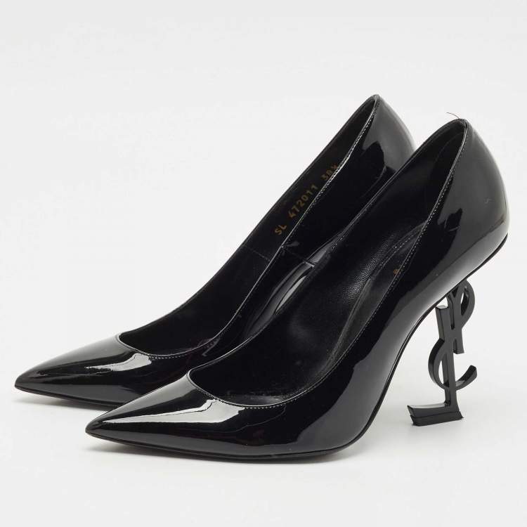 Pre Owned Saint Laurent Black Patent Leather Opyum Pointed Toe Pumps Size 38.5