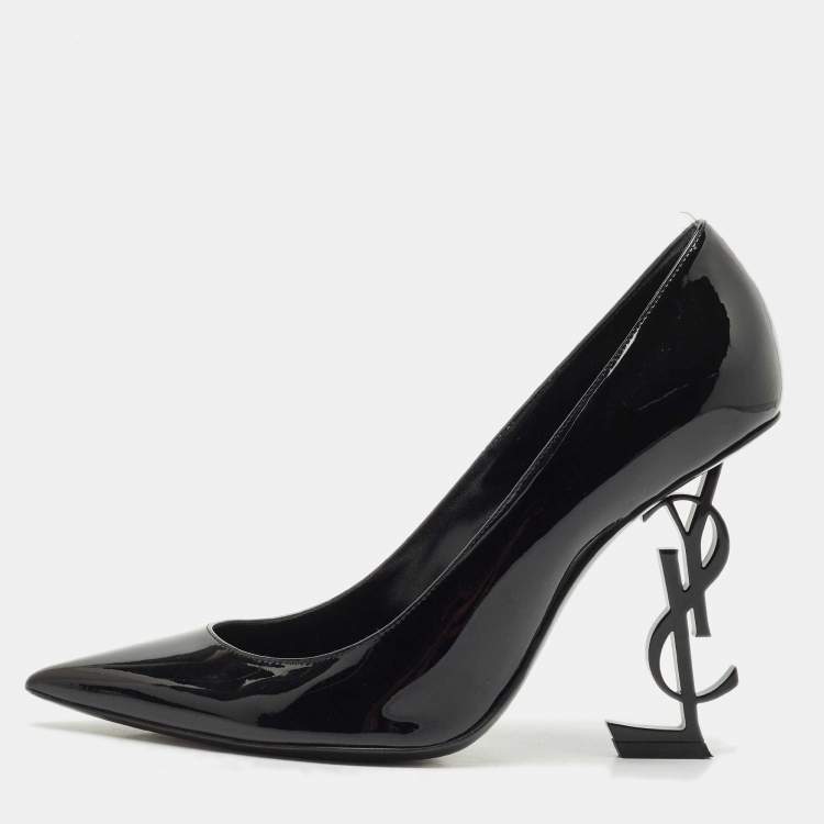 Pre Owned Saint Laurent Black Patent Leather Opyum Pointed Toe Pumps Size 38.5