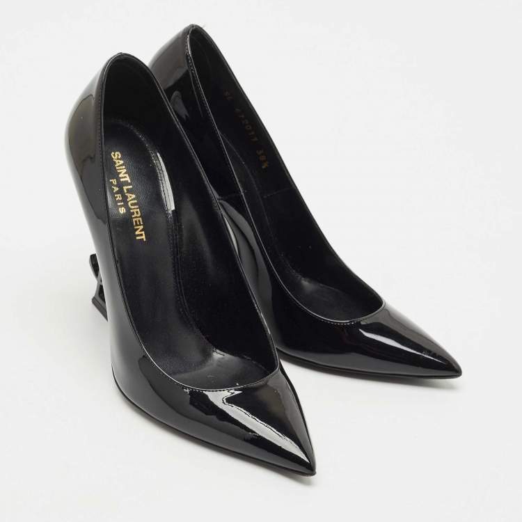 Pre Owned Saint Laurent Black Patent Leather Opyum Pointed Toe Pumps Size 38.5