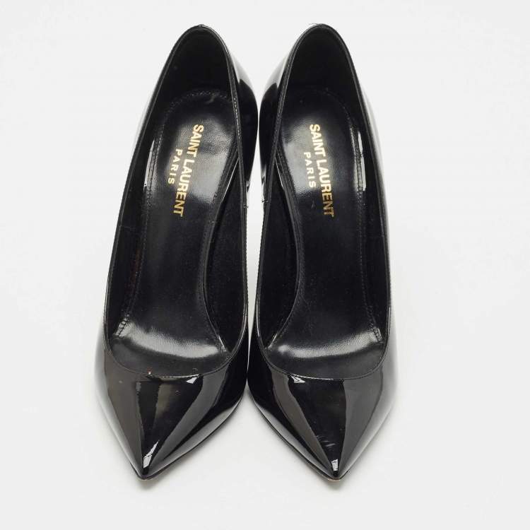 Pre Owned Saint Laurent Black Patent Leather Opyum Pointed Toe Pumps Size 38.5