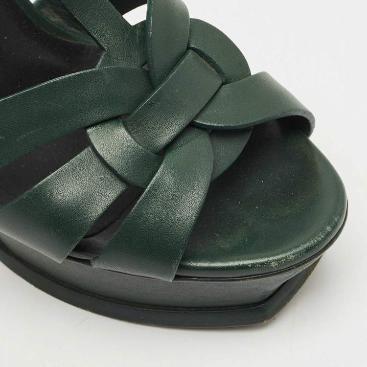Pre Owned  Saint Laurent Green Leather Tribute Platform  Sandals Size 37