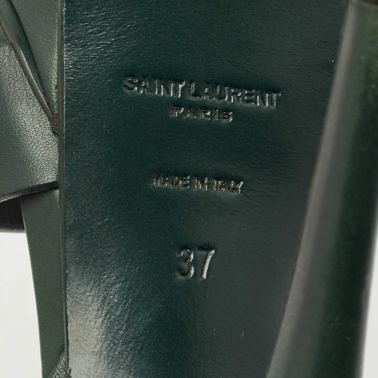 Pre Owned  Saint Laurent Green Leather Tribute Platform  Sandals Size 37