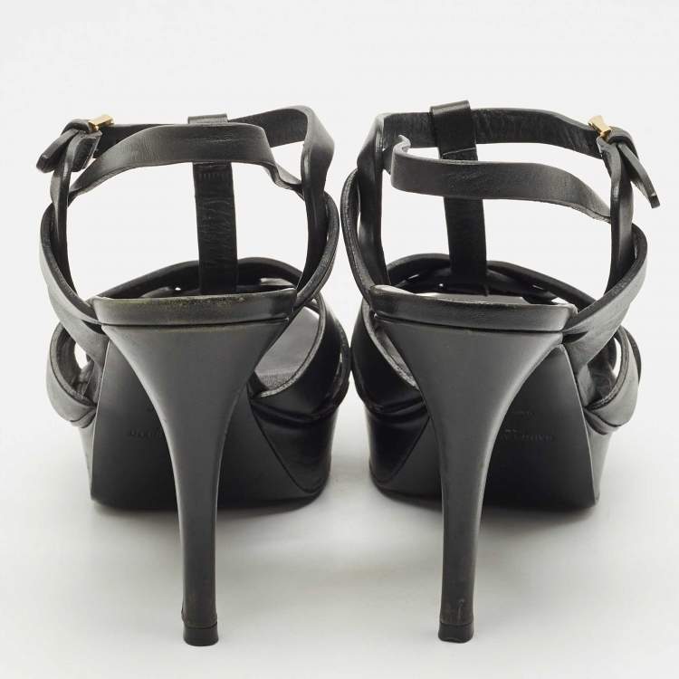 Pre Owned Saint Laurent Black Leather Tribute Platform Sandals Size 39