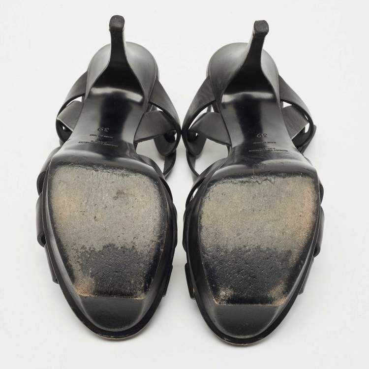 Pre Owned Saint Laurent Black Leather Tribute Platform Sandals Size 39