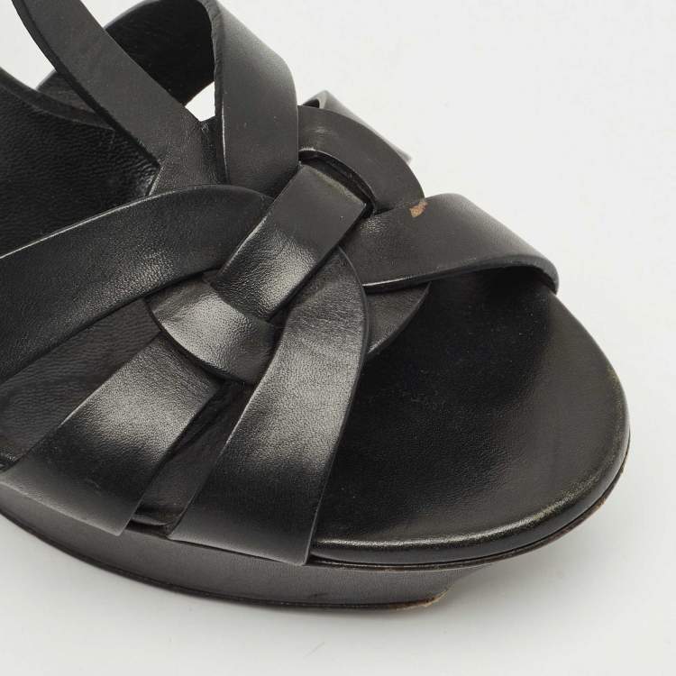 Pre Owned Saint Laurent Black Leather Tribute Platform Sandals Size 39