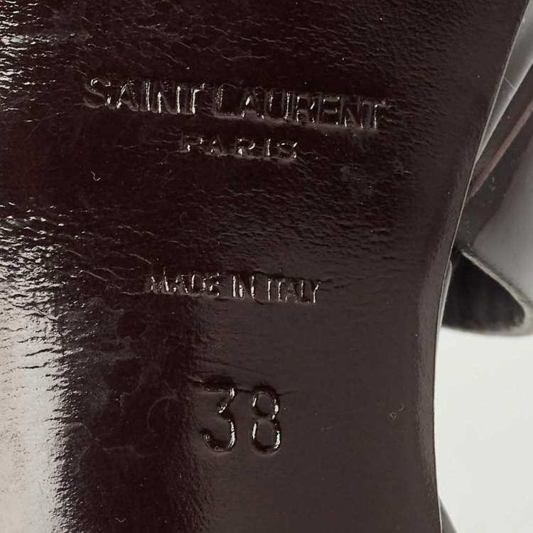 Pre Owned Saint Laurent Burgundy Patent Leather Tribute Platform Sandals Size 38