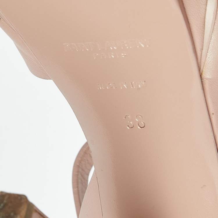 Pre Owned Saint Laurent Pale Pink Leather Tribute Platform Sandals Size 38