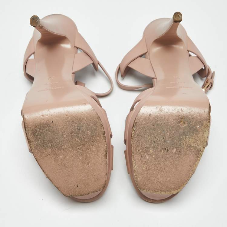 Pre Owned Saint Laurent Pale Pink Leather Tribute Platform Sandals Size 38