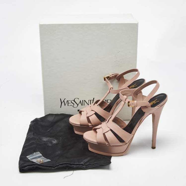Pre Owned Saint Laurent Pale Pink Leather Tribute Platform Sandals Size 38