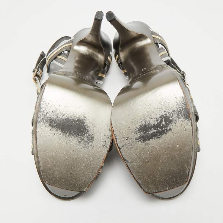 Pre Owned Saint Laurent Metallic Leather Tribute Sandals Size 41