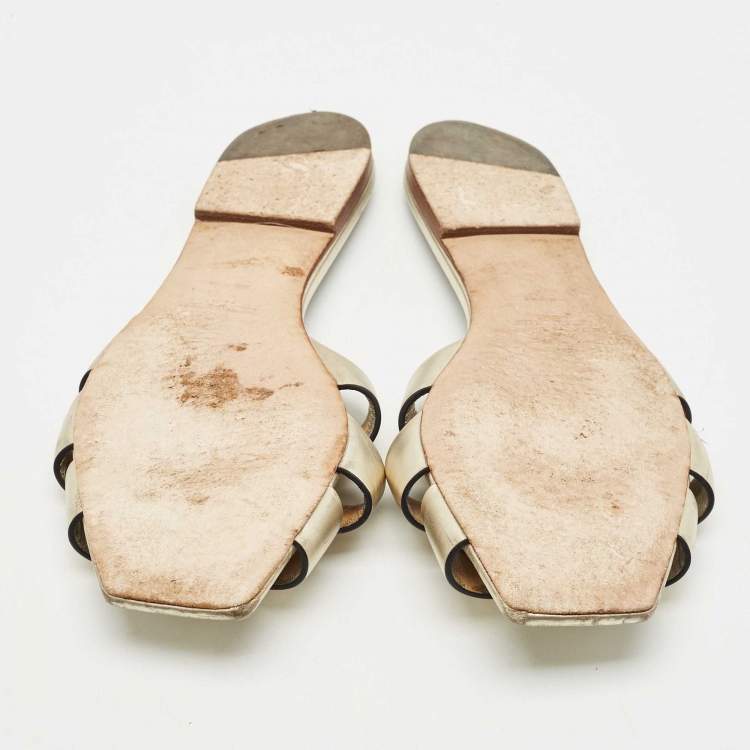 Pre Owned Saint Laurent  Gold Leather Tribute Flat Sandals Size 40