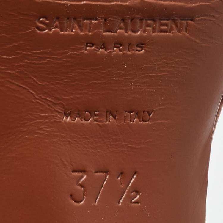 Pre Owned Saint Laurent Brown Leather Tribute Platform Sandals Size 37.5