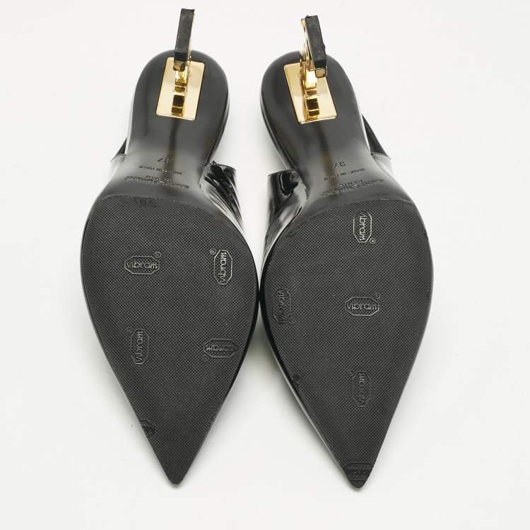 Pre Owned Saint Laurent Black Patent Leather Opyum Slingback Pumps Size 37