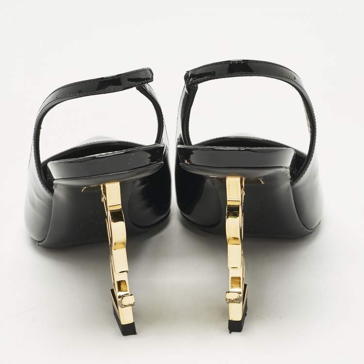 Pre Owned Saint Laurent Black Patent Leather Opyum Slingback Pumps Size 37