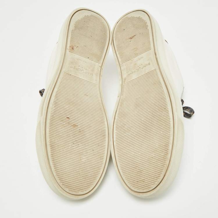 Pre Owned Saint Laurent White Leather and Pony Hair Leopard Print Andy Low Top Sneakers Size 38
