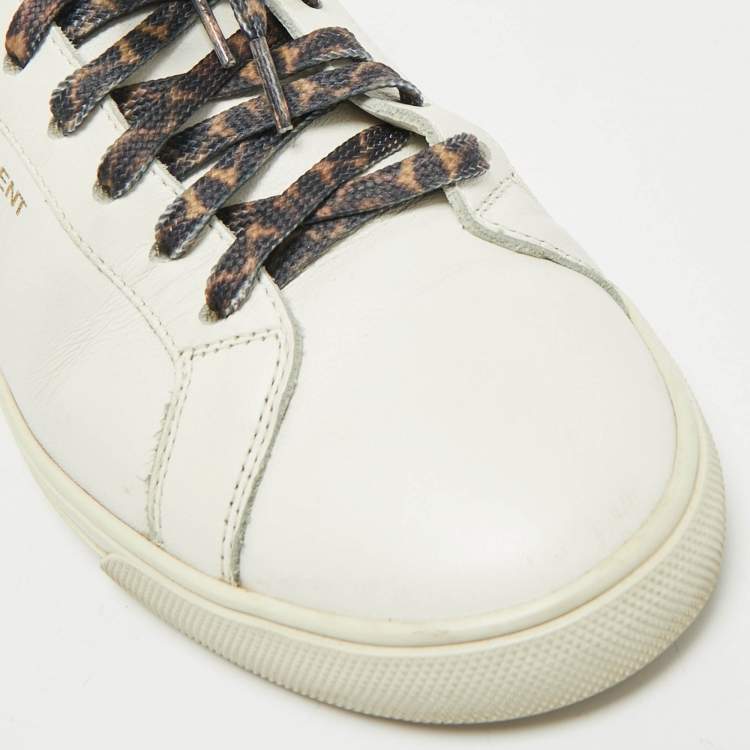 Pre Owned Saint Laurent White Leather and Pony Hair Leopard Print Andy Low Top Sneakers Size 38