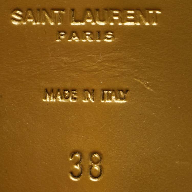Pre Owned Saint Laurent Gold Croc Embossed Leather Tribute Platform Sandals Size 38