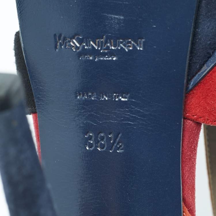 Pre Owned Saint Laurent Multicolor Suede Tribute Ankle Strap Sandals Size 38.5