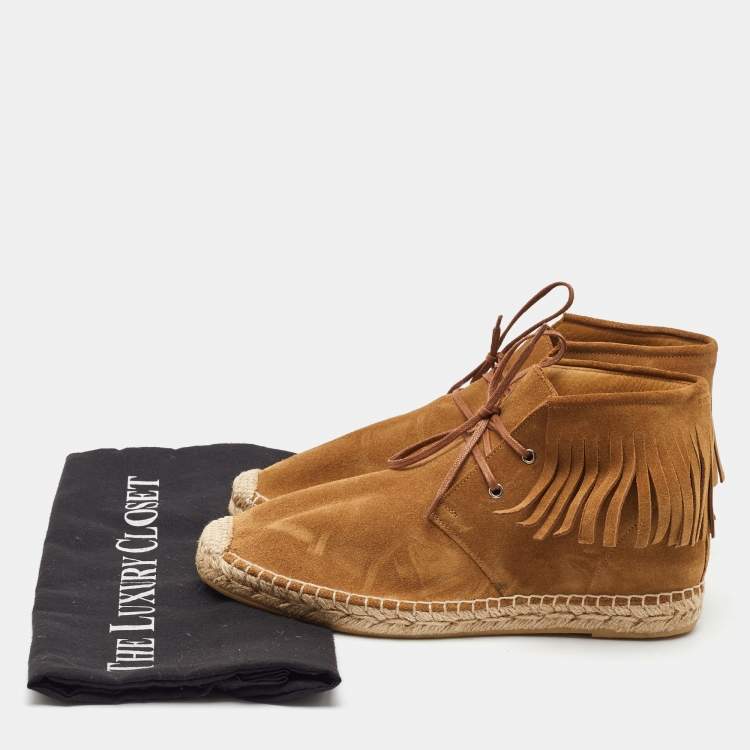 Pre Owned Saint Laurent Brown Suede Fringe Espadrille Lace Up Sneaker Boots Size 37