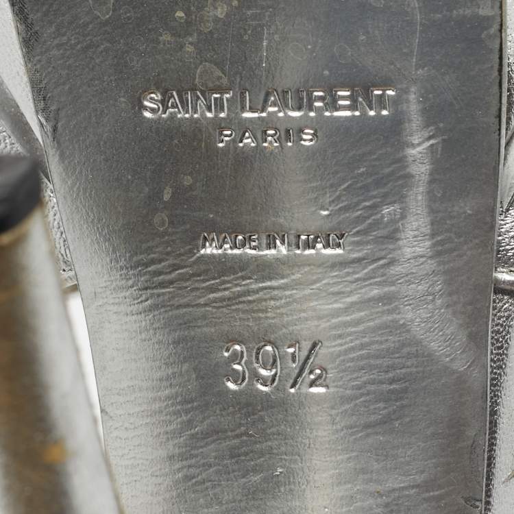 Pre Owned Saint Laurent Silver Leather Tribute Platform Sandals Size 39.5