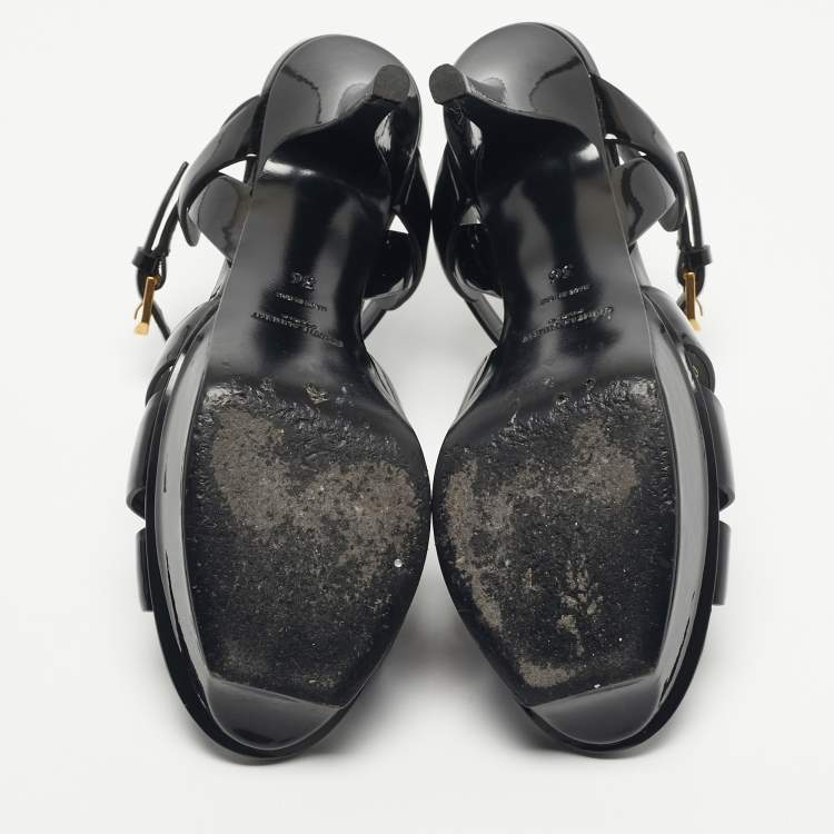 مملوكة مسبقًا Saint Laurent Black Patent Leather Tribute Platform Sandals Size 36