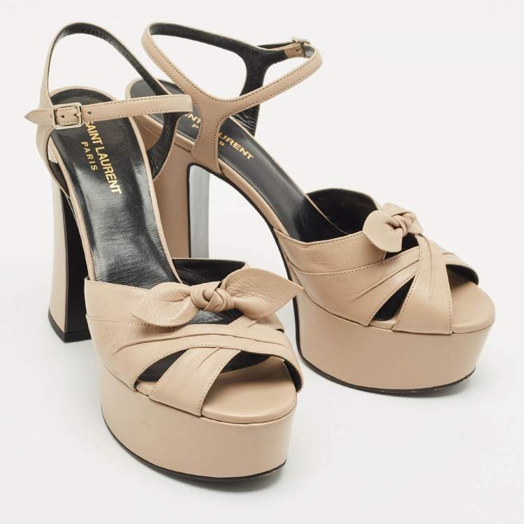 Pre Owned Saint Laurent Beige Leather Candy Platform Sandals Size 39.5