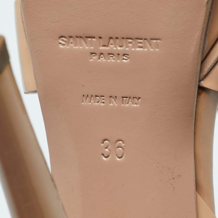 Pre Owned Saint Laurent Beige Patent Leather Tribute Platform Sandals Size 36