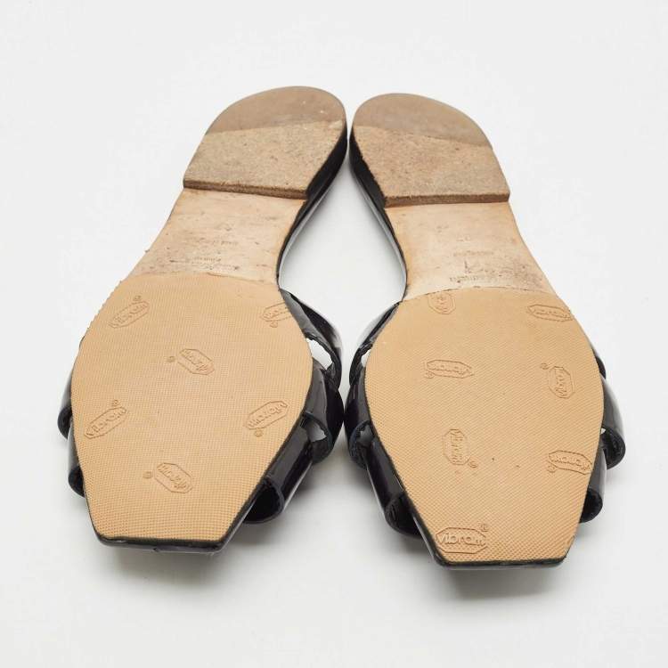 Pre Owned Saint Laurent Black Patent Leather Tribute Flat Slides Size 37