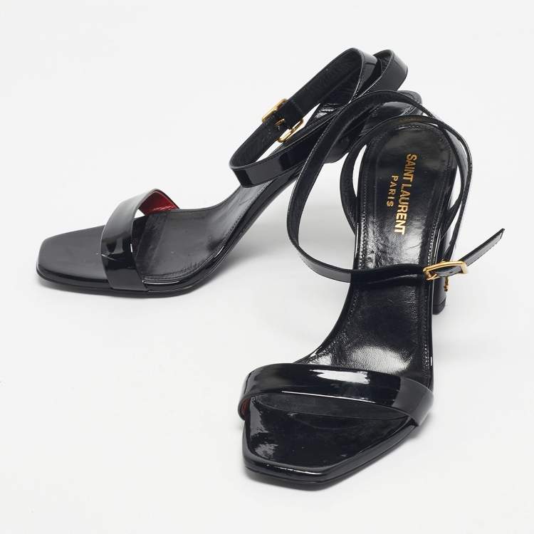 Pre Owned Saint Laurent Black Patent Leather Ankle Strap Sandals Size 40