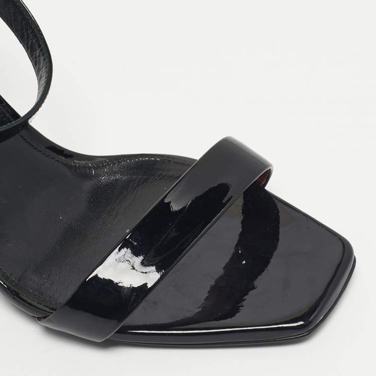 Pre Owned Saint Laurent Black Patent Leather Ankle Strap Sandals Size 40