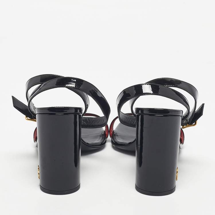 Pre Owned Saint Laurent Black Patent Leather Ankle Strap Sandals Size 40