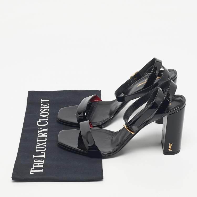 Pre Owned Saint Laurent Black Patent Leather Ankle Strap Sandals Size 40