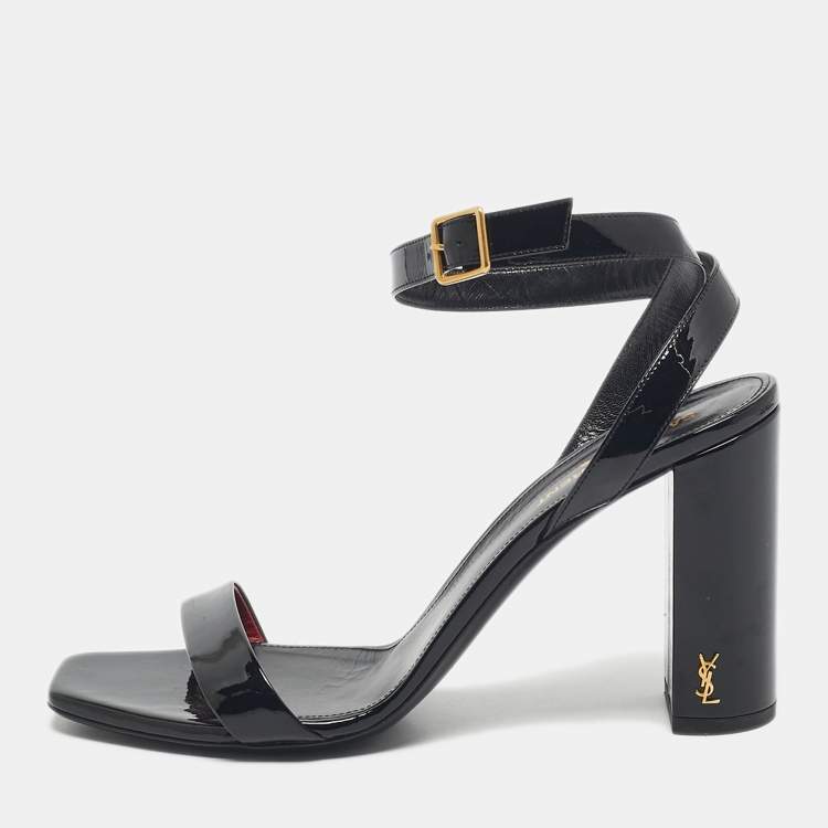 Pre Owned Saint Laurent Black Patent Leather Ankle Strap Sandals Size 40