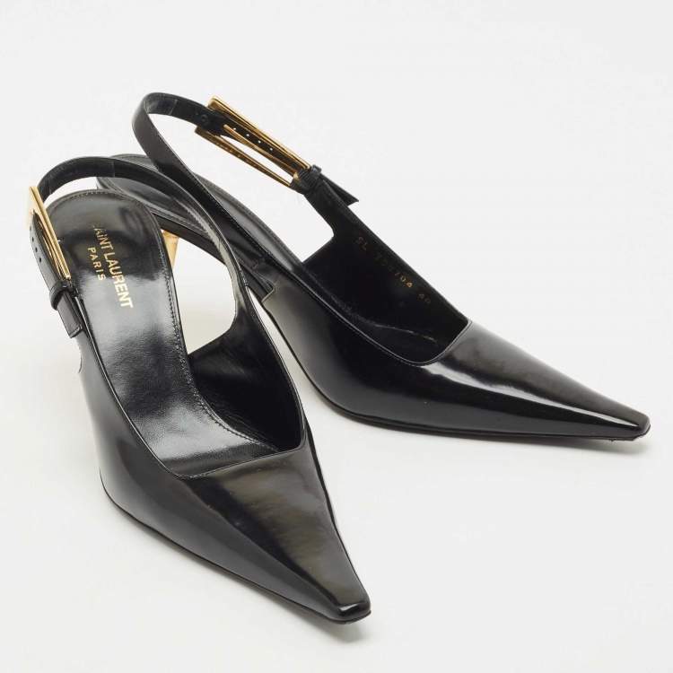 Pre Owned Saint Laurent Black Leather Lee Slingback Pumps Size 40