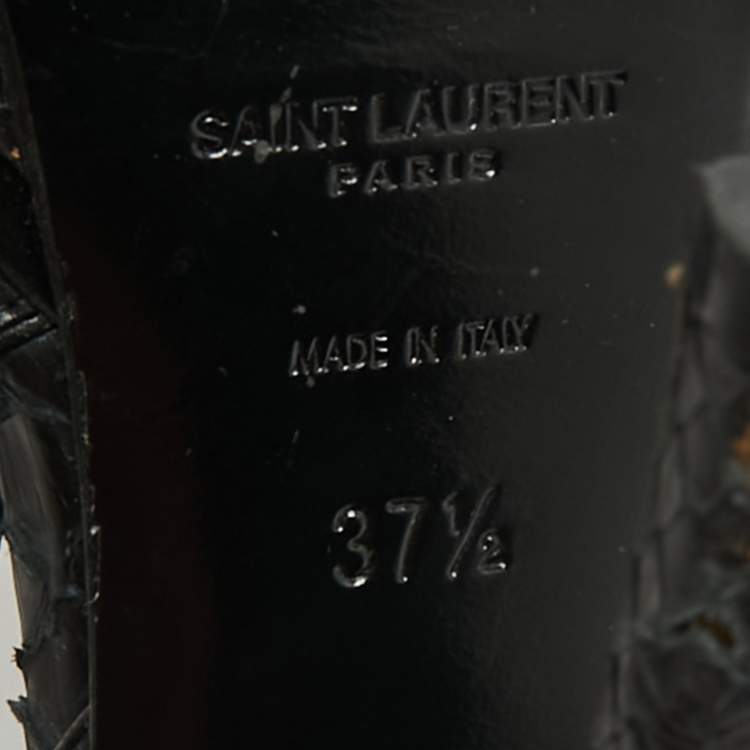 Pre Owned Saint Laurent Black/Gold Snakeskin Tribute Platform Sandals Size 37.5