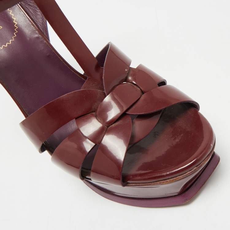 Pre Owned  Saint Laurent Burgundy Patent Leather Platform Sandals Size 39.5
