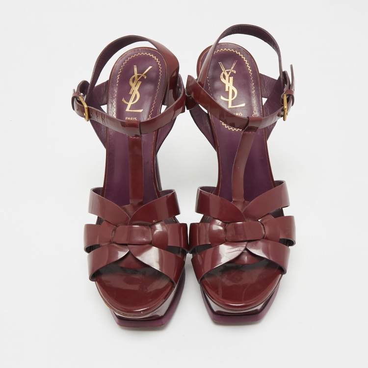 Pre Owned  Saint Laurent Burgundy Patent Leather Platform Sandals Size 39.5