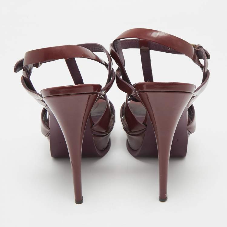 Pre Owned  Saint Laurent Burgundy Patent Leather Platform Sandals Size 39.5