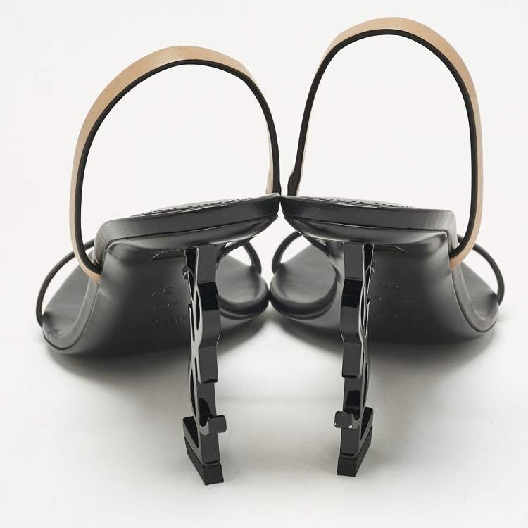 Pre Owned Saint Laurent Black/Brown Leather Opyum Slingback Sandals Size 39