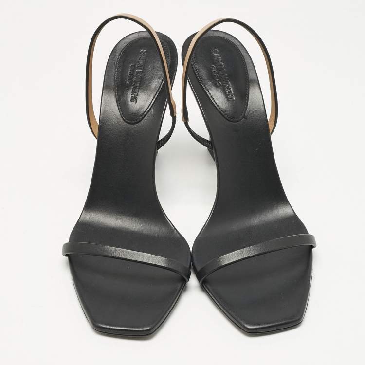Pre Owned Saint Laurent Black/Brown Leather Opyum Slingback Sandals Size 39